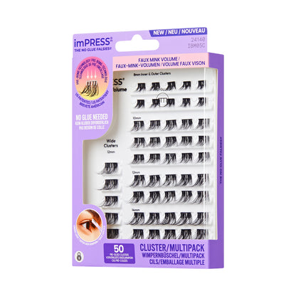 KISS imPRESS Pre-Glued Lash Clusters Multipack, Faux Mink Volume, 50 Self Adhesive Eyelashes